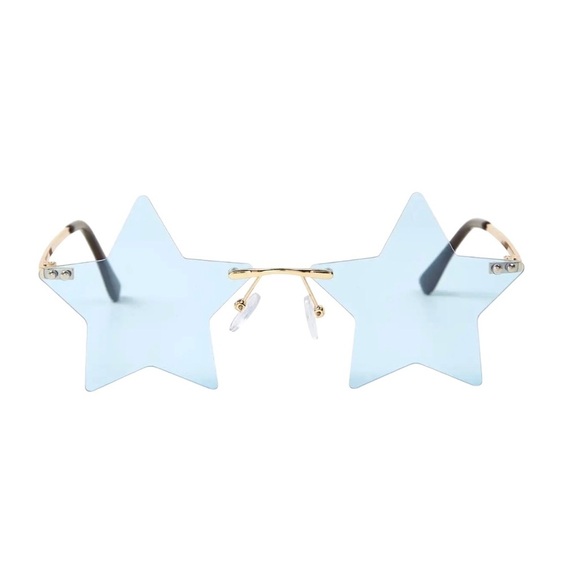 Star-Shaped Sunglasses Rimless Blue Gold Fun Festival Party EDM New Year's - Picture 5 of 15
